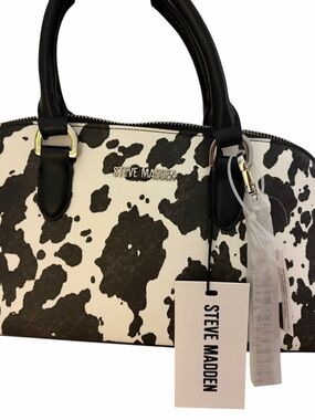 Steve Madden Black & White Cow Print Satchel w/Crossbody Adjustable Strap